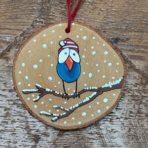 Hand-Painted Bird Ornament on Wood